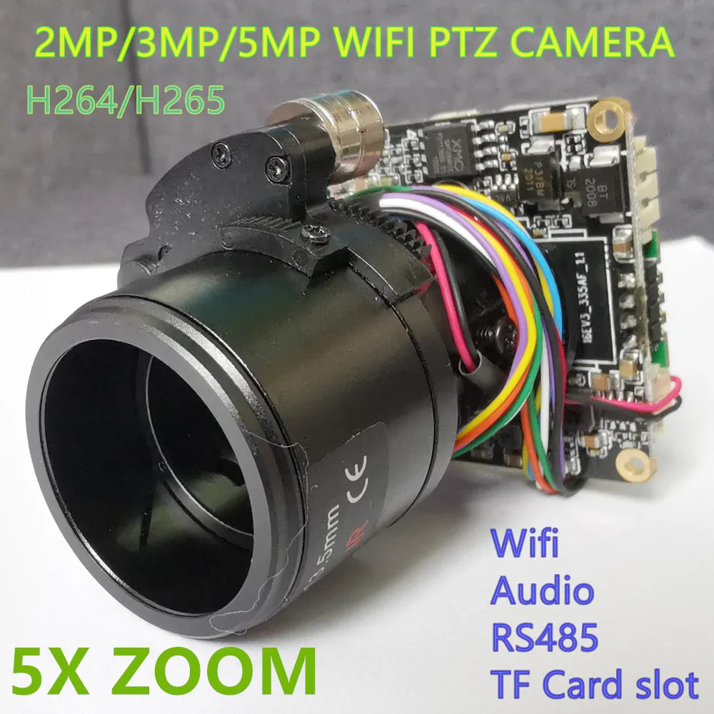 5MP 2MP 5X ZOOM bezprzewodowy Mini kamera PTZ moduł ludzkie wykrywanie alarmu Starlgiht, Audio Onvif 5X Motorzied Zoom RS485 H.265/H.264