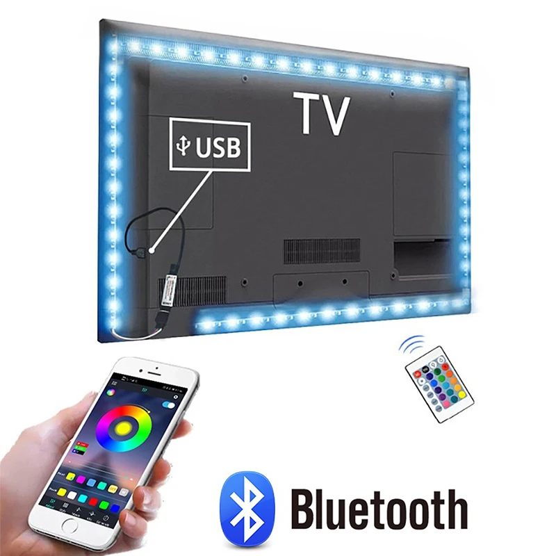 5V USB Bluetooth RGB LED Strip Light Room Neon Backlight Smart LED Tape Lamp For TV HDTV Background Decoration Lighting Ribbon