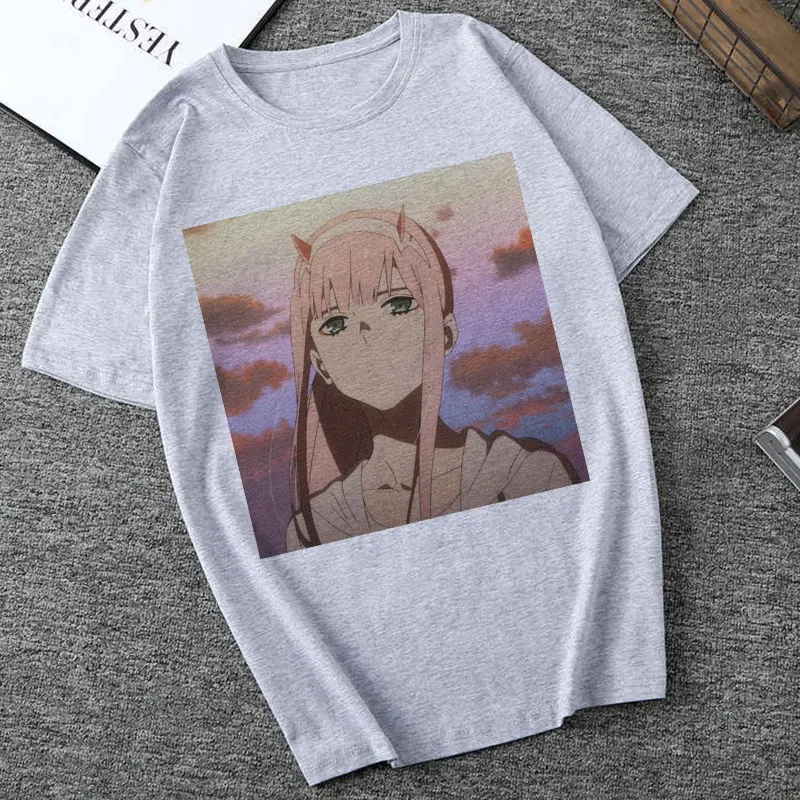 Japan Darling In The Franxx kawaii Anime Cartoon Zero TWO Beautiful Girl Printing Summer Harajuku Short-sleeve Female T-shirt