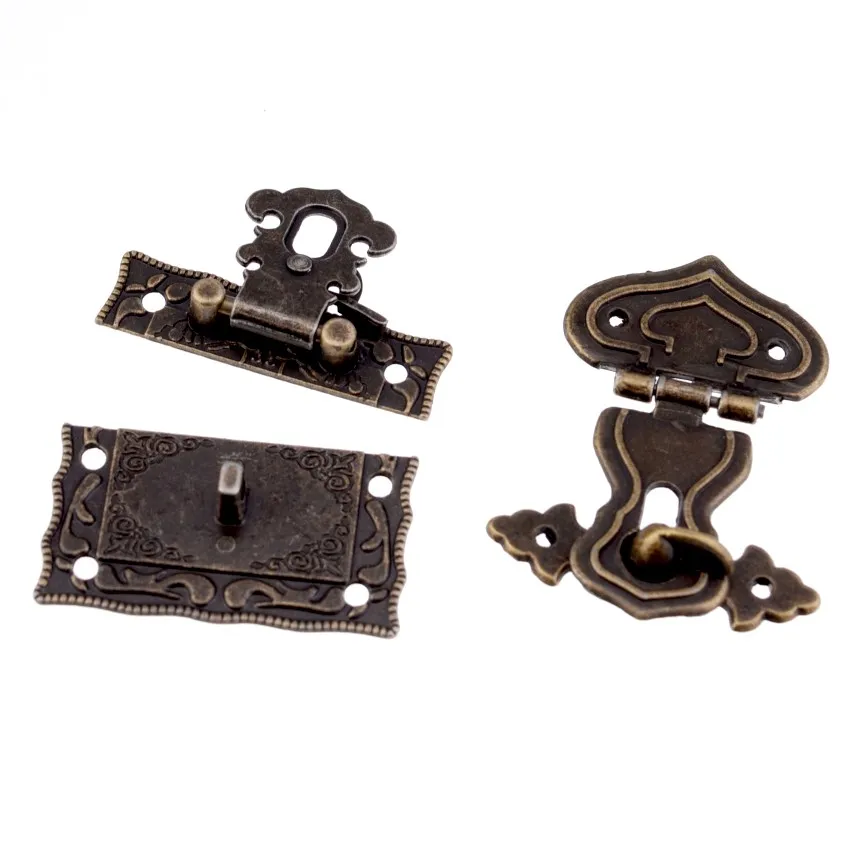 Antique Brass Wooden Case hasp Vintage Style Decorative Jewelry Gift Box Suitcase Hasp Latch Hook Furniture Buckle Clasp Lock