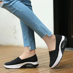 Women Canvas Shoes Comfortable Breathable Walking Shoes Air Cushion Lightweight Sports Footwear Increasing Height Slip-on