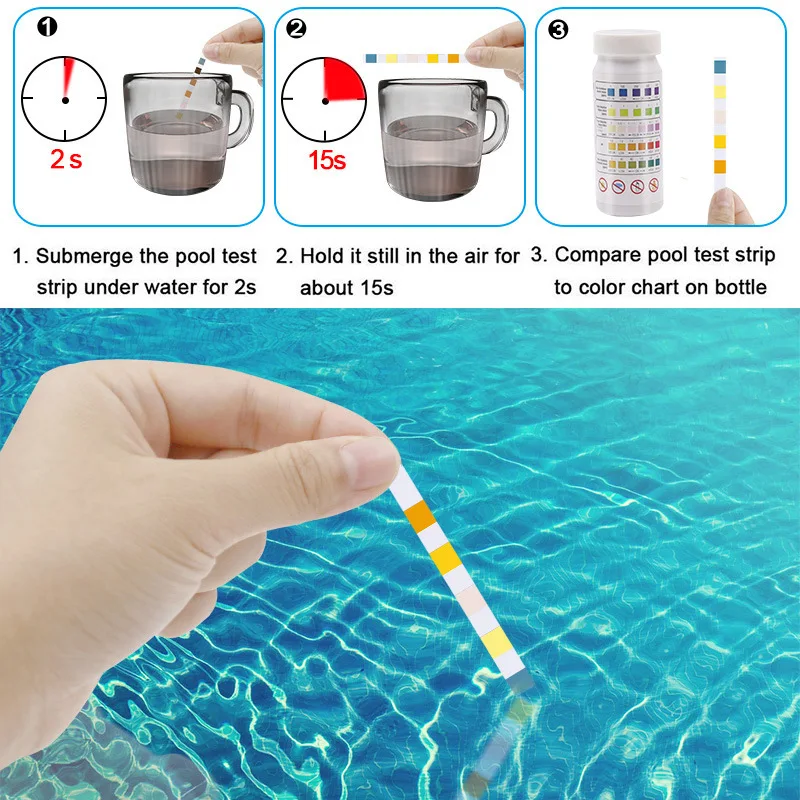 50 Pcs Water Quality 3/4/5/6-In-1 Swimming Pool Test Paper Residual Chlorine PH Value Alkalinity Hardness Test Strip A Bottle