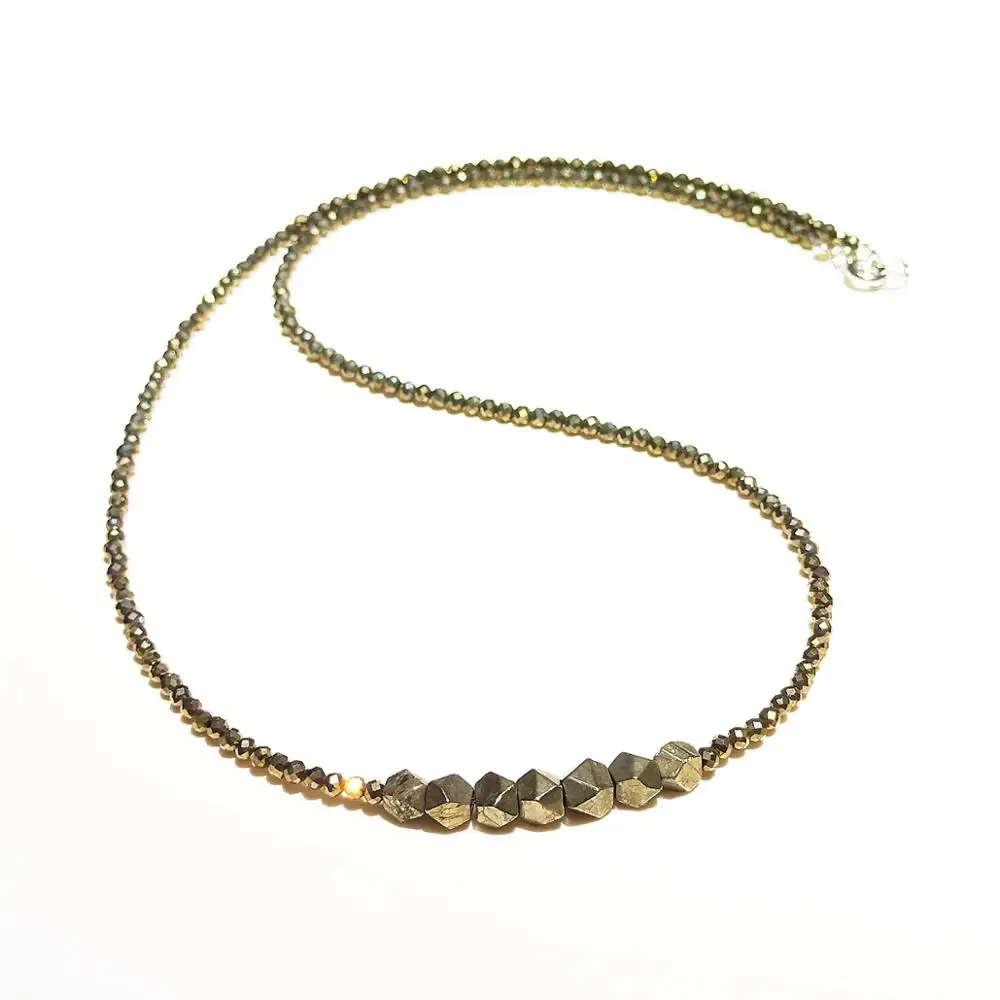 Lii Ji Unique Choker Necklace Real Pyrite tiny Beads Necklace 925 Sterling Silver Fool Gold Stone for Women/Men Dropshipping