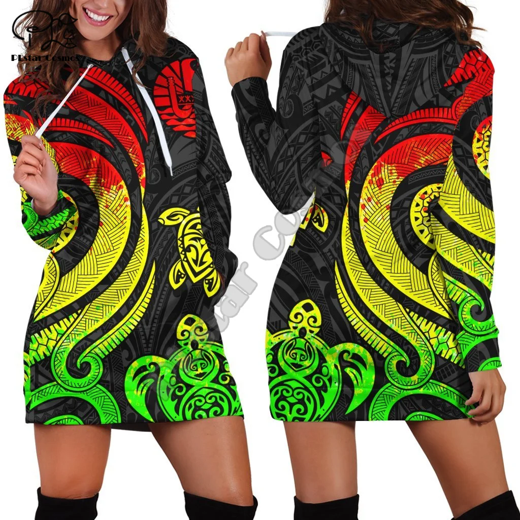 Französisch Polynesien Tahiti Land Tribal Kultur Retro Harajuku 3DPrint Frau Langarm Sweatshirt Pullover Lustige Hoody Kleid A1