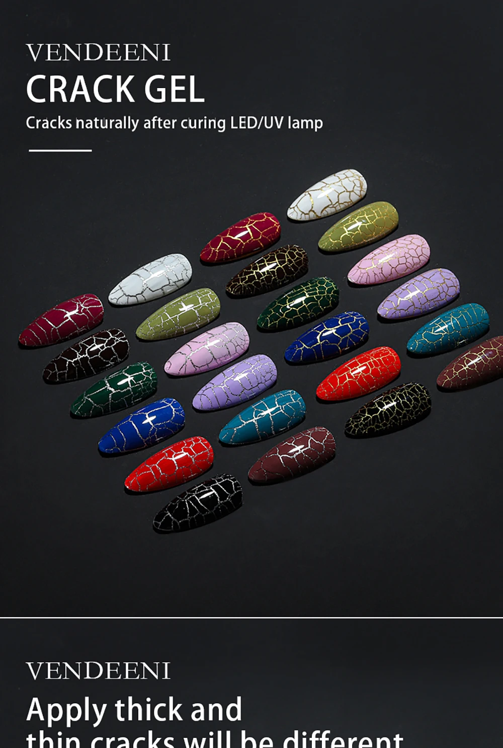 Vendeeni 15 Farben/Set Riss-Gel-Nagellack Schildpatt-Optik UV Soak-Off Gel-Lack Automatischer Riss-Nagelkunst-Gel-Lack – Detail 1