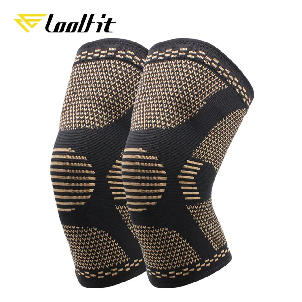 CoolFit 1Pair Copper Nylon Protective Knee Brace Support Compression Sleeve Knee Pad Wrap Volleyball Kneepad For Arthritis