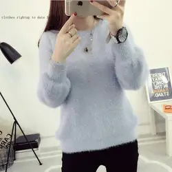 O-Neck Pullover Long Sleeve Casual Sweater Knitted Tops Women Candy Colors Sweaters Fashion Autumn Winter Warm Mohair