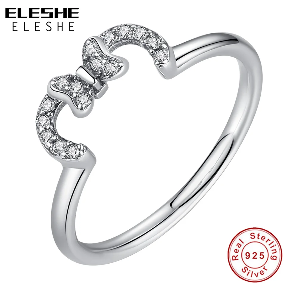 ELESHE Authentic 100% 925 Sterling Silver Fine Rings Crystal Minnie Finger Ring for Women Christmas Jewelry Birthday Party Gift