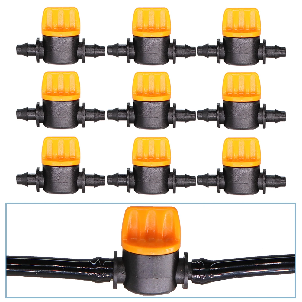 10PCS 1/4'' Barbed Mini Valve Shut Off Coupling Connectors for 4/7mm Hose Garden Water Irrigation Pipe Adaptor Greenhouse