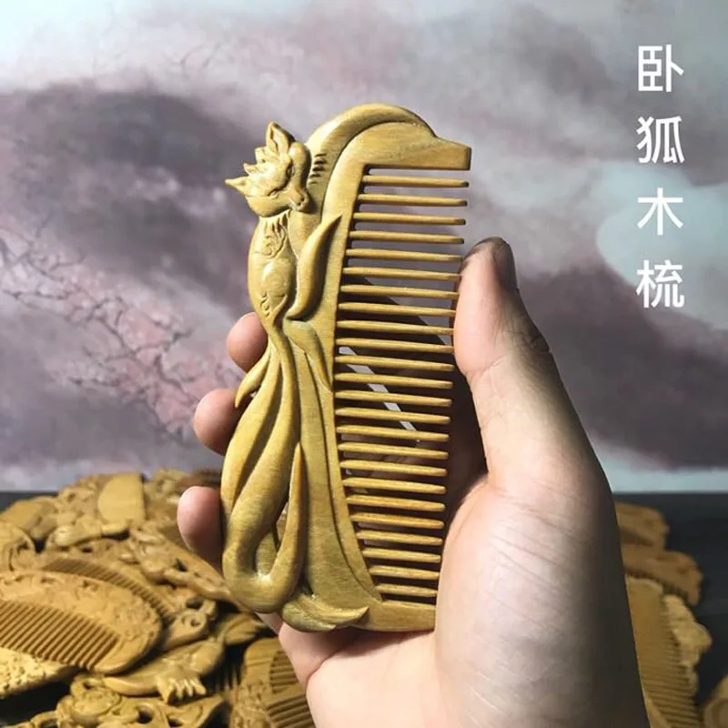 

Travel Portable Comb Green Sandalwood Double-sided Carved Exquisite Wood Comb Anti-static Wood Technology