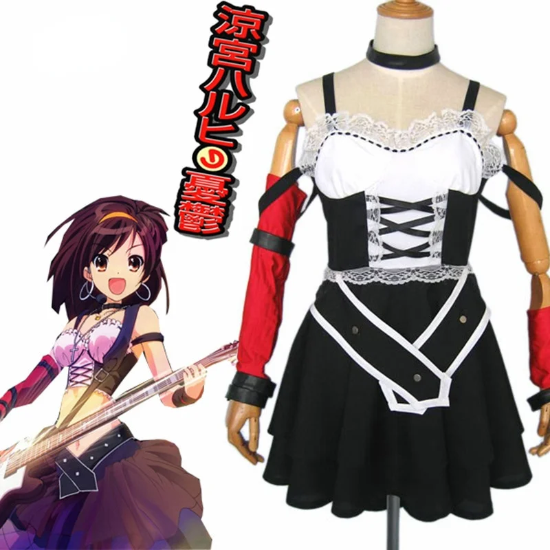 

The Melancholy of Haruhi Suzumiya Haruhi Suzumiya Black Lolita Sing Uniform Adult Halloween Cosplay Costume