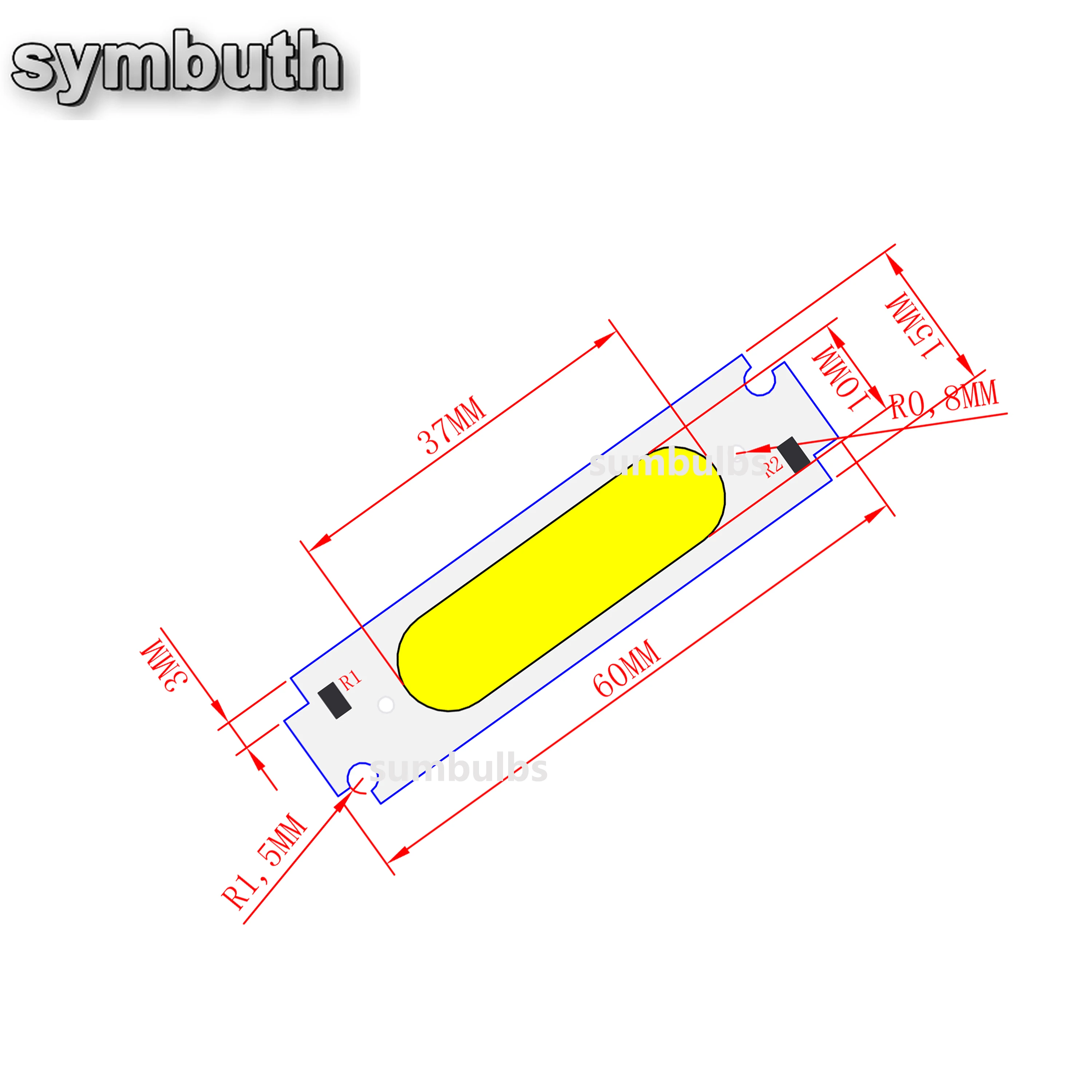 60*15mm LED COB Strip Light Source for Module Led 8 Colors COB LED Bulb 12V DC 2W FLIP Chip for DIY Desk Lamp