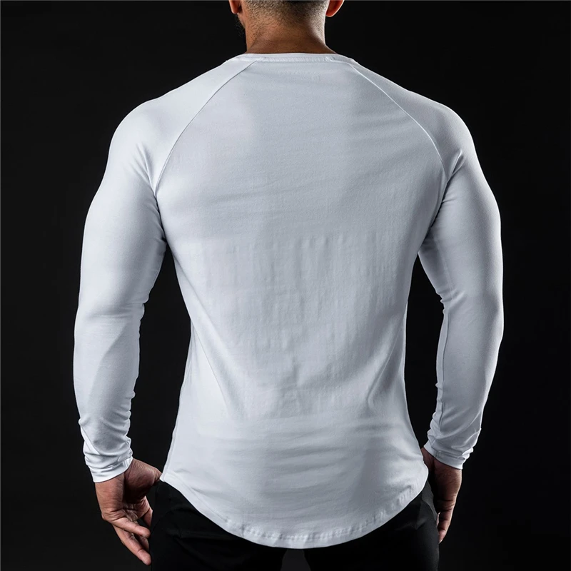 Men's Brand  Fitness Gym Breathable Casual Fashion Long Sleeve Bodybuilding Sports Autumn and Winter Trend Slim O-Neck T Shirt