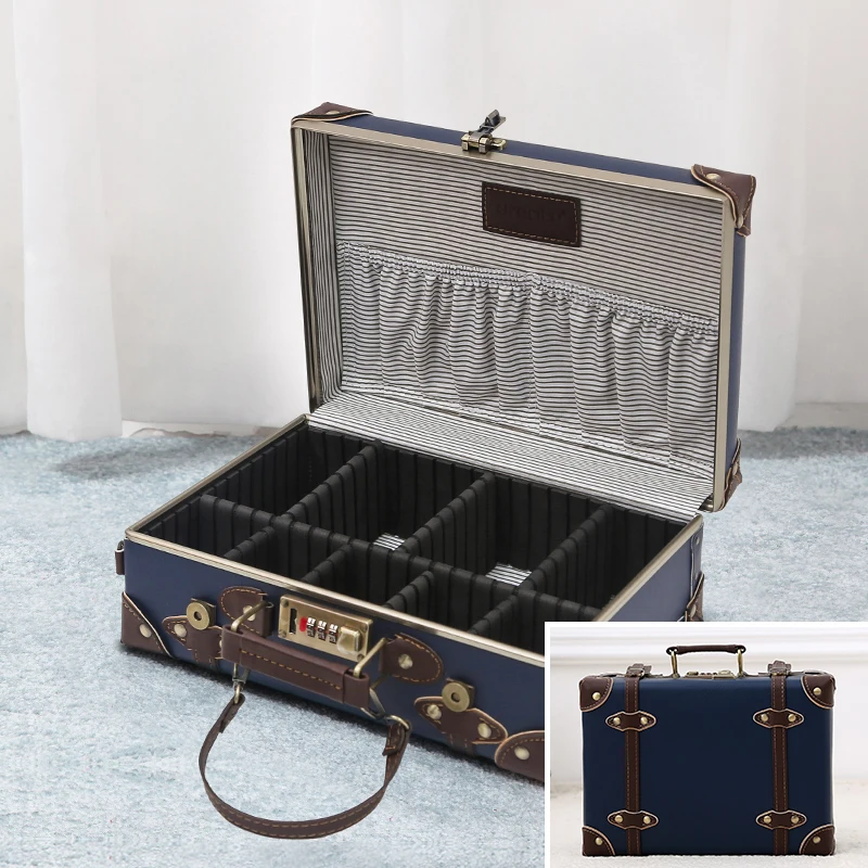 Retro Travel Makeup Beauty Embroidery Case Suitcase Luggage Large Capacity Storage Box Luxury PU Cipher Petite Valise Customized