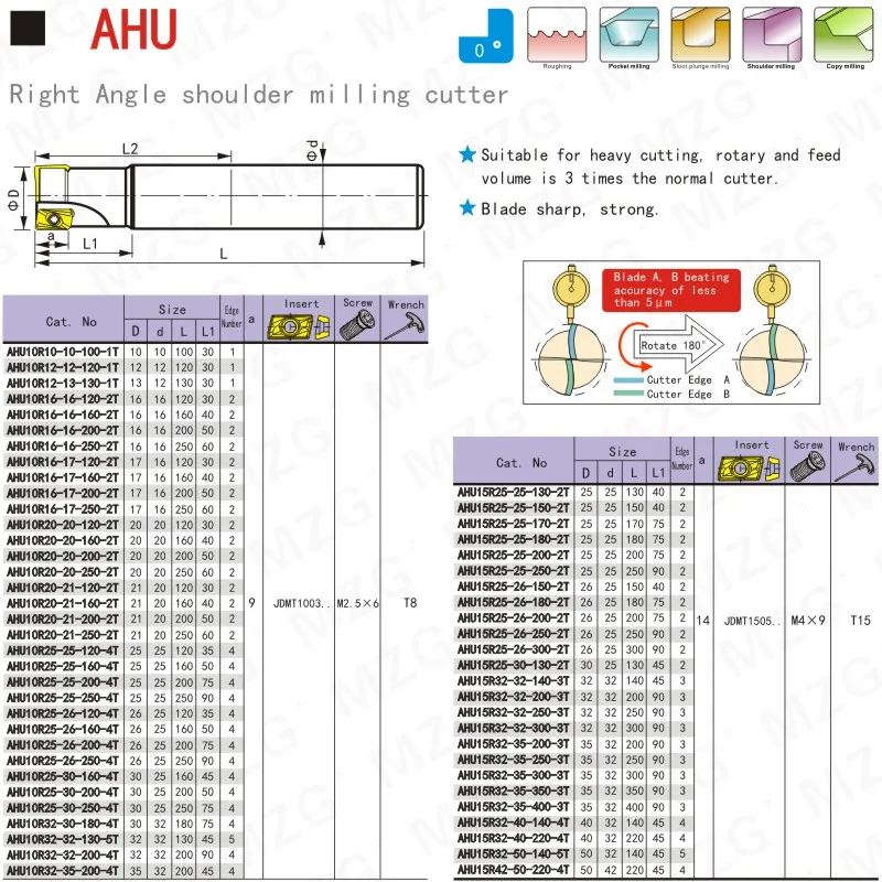 MZG AHU 10 Tool  JDMT 1003 Carbide Inserts Clamped Alloy End Mill Arbor Milling Cutting Machining Shoulder Milling Cutter