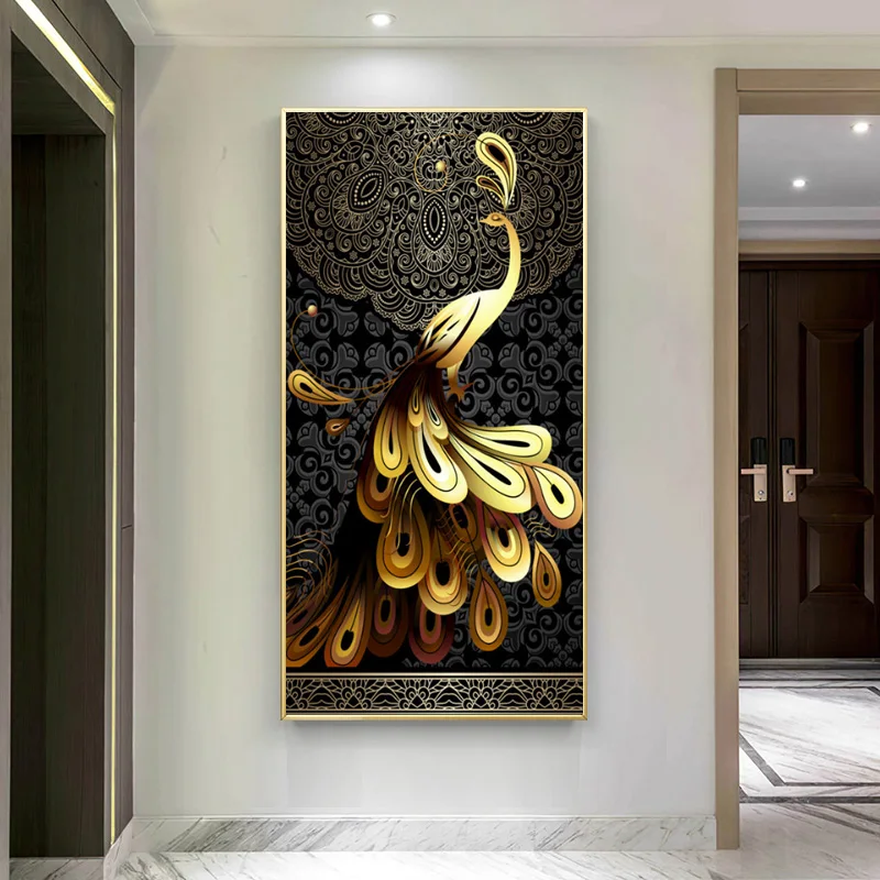 

Black Gold Peacock Poster for Room Decoration Modern Canvas Painting Wall Art Picture Prints Scandinavian Style Cuadros