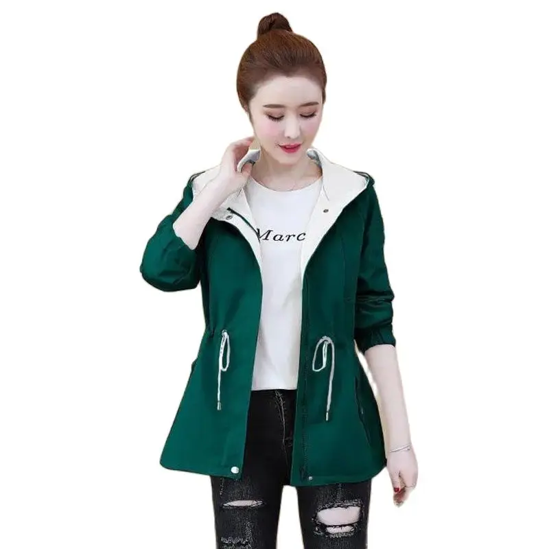 New 2023 Spring  Autumn Female  All-Match Windbreaker Jacket With Lining   ZipperGirl Student LooseAll-match Waist Slim Mid-L