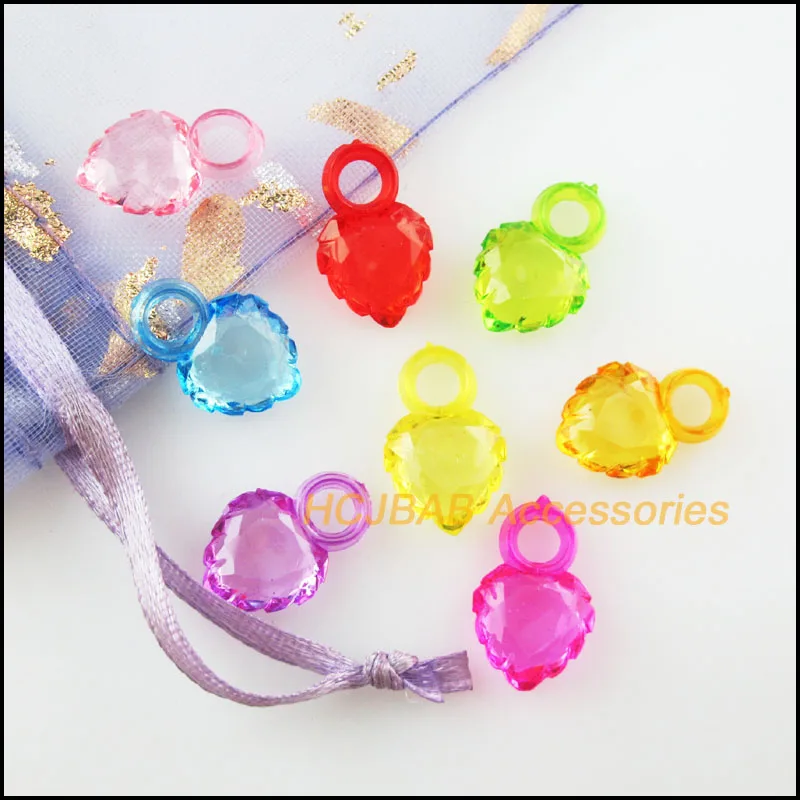 100Pcs Clear Mixed Plastic Acrylic Tiny Heart Charms Pendants 10x16mm
