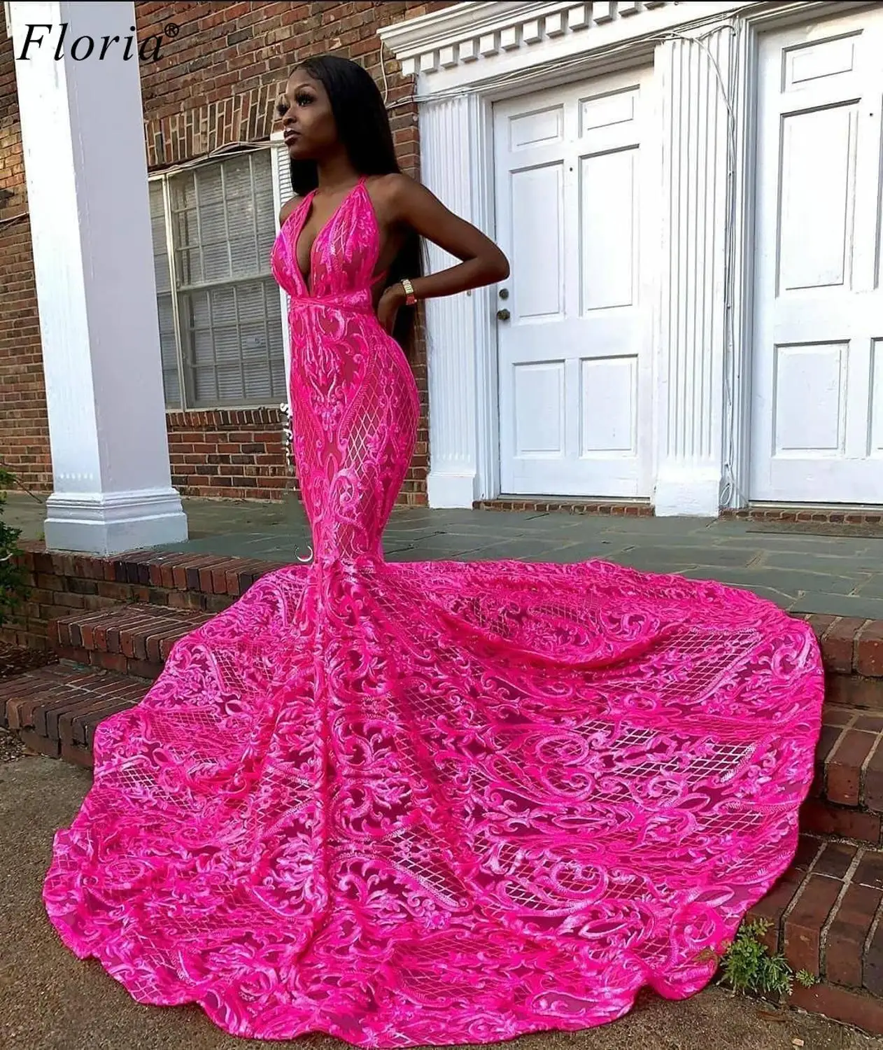 Robe De soirée longue en dentelle pour filles, style africain, dentelle Fuchsia, style sirène, 2020