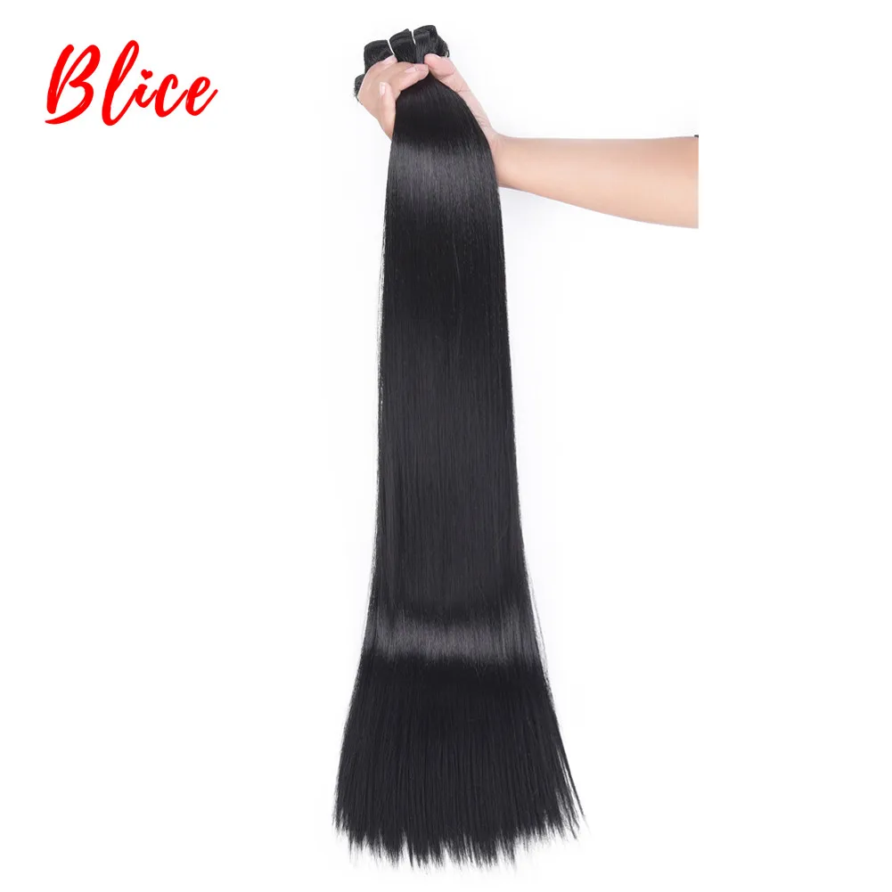 Blice-Extensions de Cheveux Synthétiques Yaki Lisses pour Femme, Tissage 100% Futura, Fibre de Degré de Chaleur, Noir Naturel, 10-30 Pouces, 1 PC/Lot