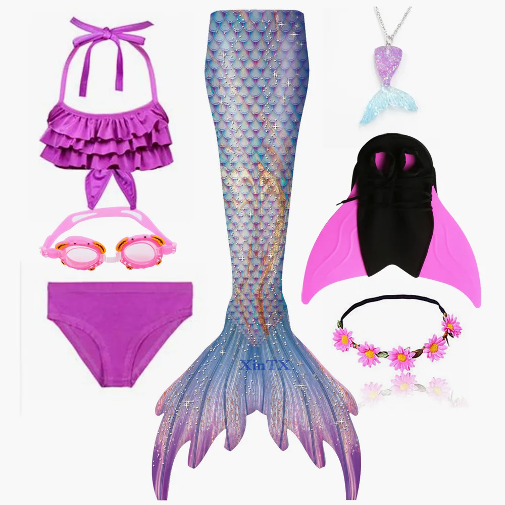 New Arrival Girls Mermaid Tails With Monofin Kids Beautiful Bikini Swimwear Summer Mermaid Princess Dress Set Bathing Suit