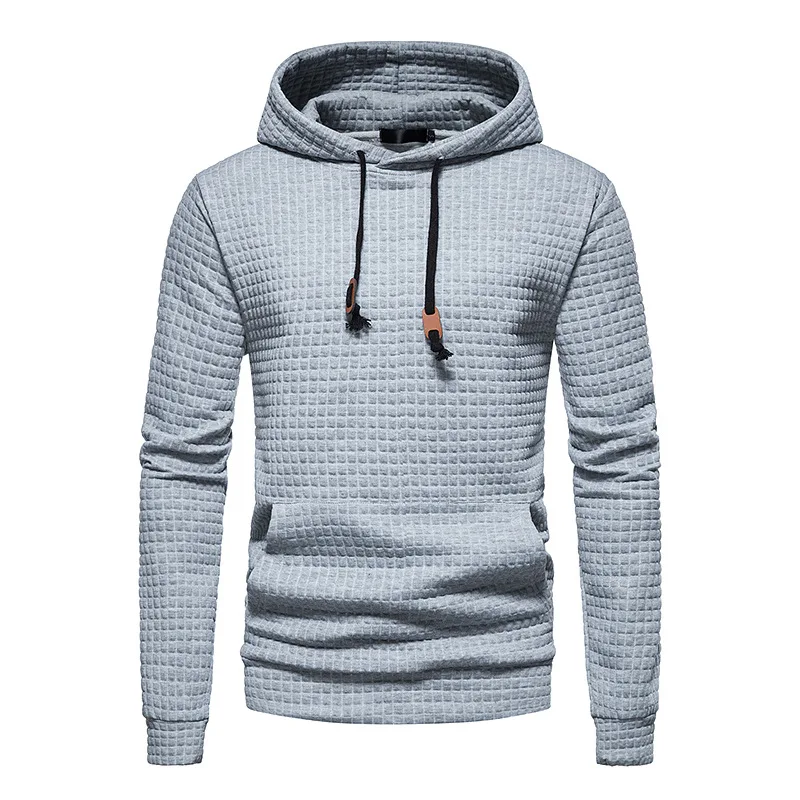 New Spring Autumn Men's Hoodie Fashion Plaid Quilted Cotton Fabric Hooded Sweatshirt Hoody Hollow Mens Streetwear Hoodie Men