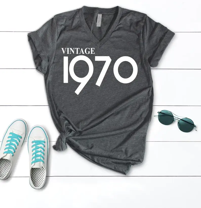 

Vintage 1970 50th Birthday Gift T-Shirt Cotton Plus Size Female Clothing O Neck Shirt Short Sleeve Girl Top Tee harajuku goth