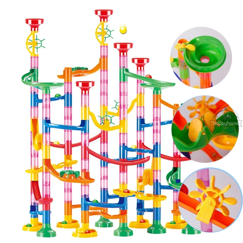 Blocos de construção de pista de corrida de mármore crianças labirinto 3d bola rolo brinquedo diy conjunto de montanha-russa de corrida de mármore 80/105/109/133pc presente de natal