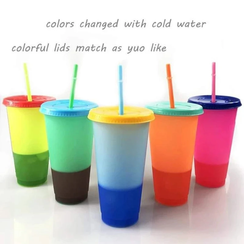 Wholesale Creative 700ml Temperature Color Changing Cup Summer Drink Water Bottle Reusable Plastic Tumbler With Lids Straws Cup