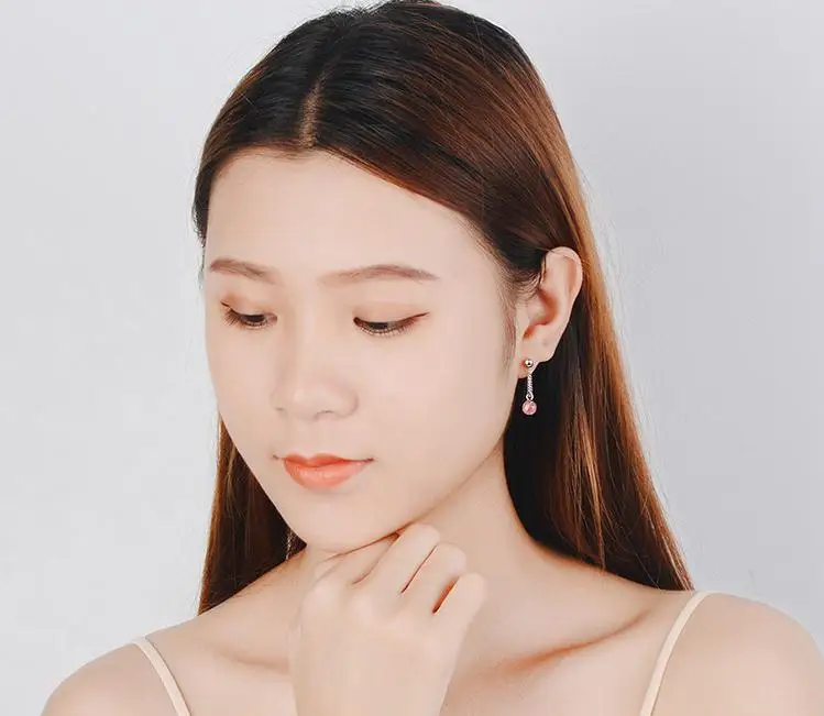 Elegant Round Natural Garnet Stone 925 Silver Needle Lady Tassel Stud Earrings Jewelry For Women Drop Shipping Girls Gift