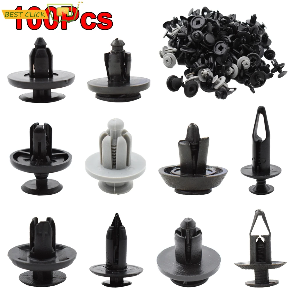 100PCS Car Clips Auto Fasteners Mixed Plastic Vehicle Bumper Clip Retainer Rivet Door Panel Fender Liner For Audi Honda Mazda