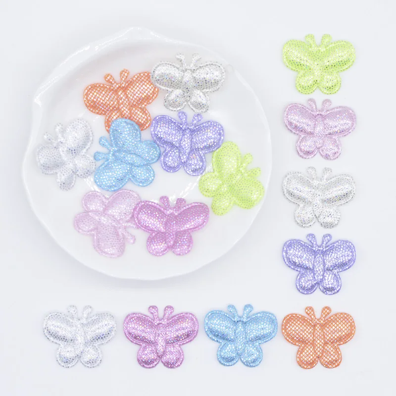 100Pcs 24*20mm Colorful Fabric Butterfly Applique Padded Patches for DIY Clothes Hat Shoes Headwear Hairpin Festival Decor