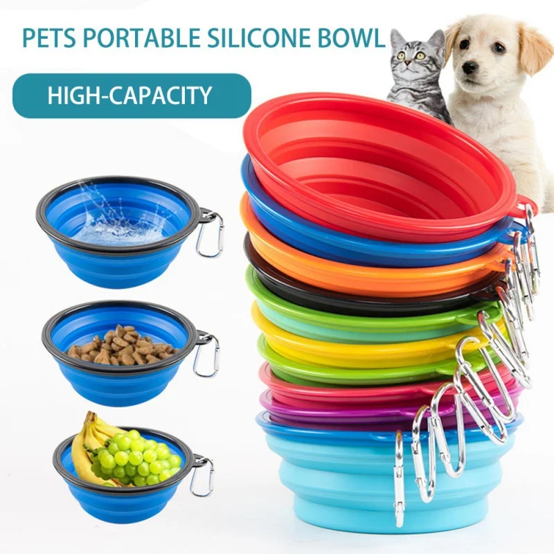 Silicone Foldable Dog Bowl Candy Color Outdoor Travel Portable Puppy Doggy Food Container Water Feeder Dish Feeding Bowl