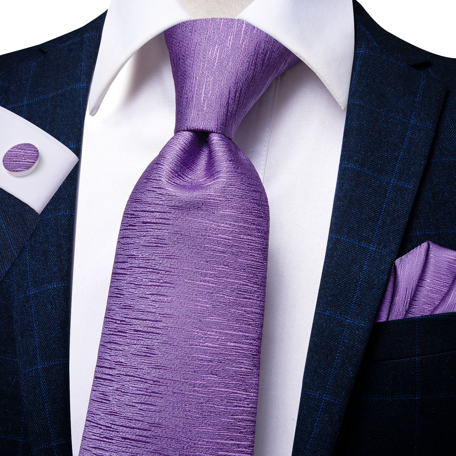 

Hi-Tie New Luxury Men's Tie Set Purple Solid Silk 8.5cm Large Necktie For Men Fashion Hanky Cufflinks Set Wedding Quality