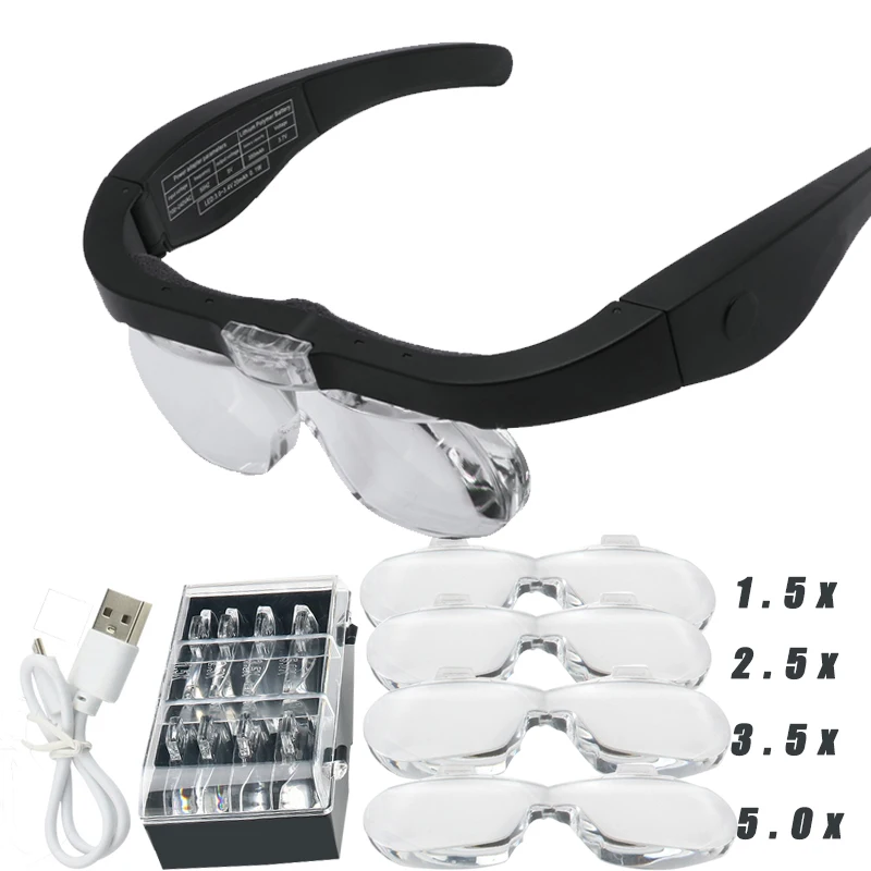 Увеличительные очки увеличение 1,5x 2,5x 3,5x 5,0x USB перезаряжаемые светодиодный светильник кой для чтения ювелирных изделий Часовщик Ремонт ношения