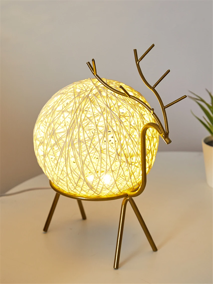 Nordic golden deer rattan ball small night lights bedroom bedside sleep lamp romantic Birthday present night lamps deco fixtures