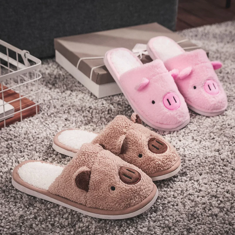 Cute Pig Children Cotton Slippers Autumn Winter Home Indoor Warm Kids Shoes Comfort Non-Slip Fluffy Slippers Pink Girls Shoes