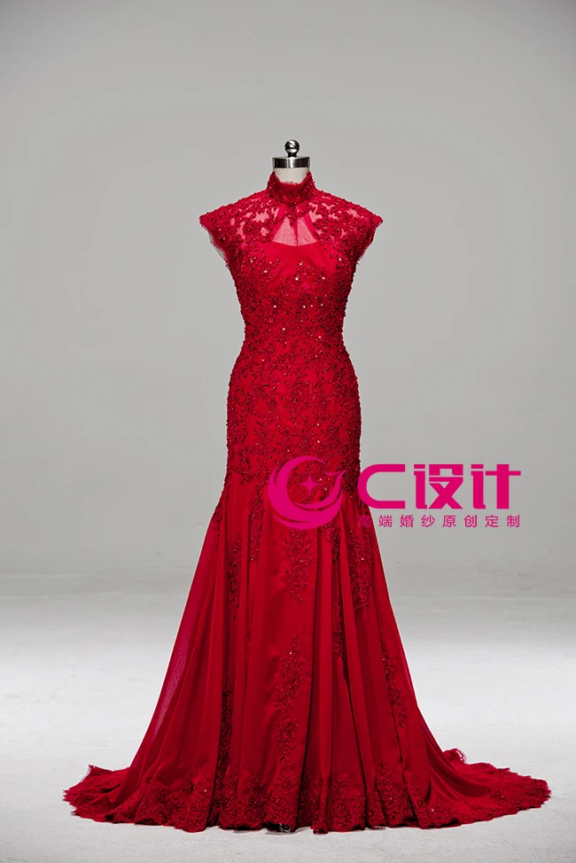 

actual lmages free shipping highneck new design party appliques vestido de festa sexy red long evening mother of the bride dress