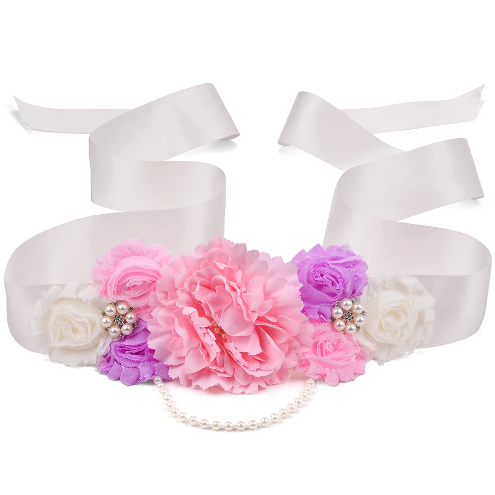 

Flower Sash Belt for Kids Girl Women Dress Waistband Accessories Rhinestone Flowers Ribbon Maternity Sash Wedding Bridal Belts