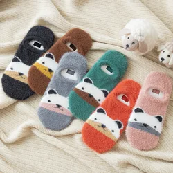 Socks Women Short thick Invisible Warm Socks Winter Harajuku Slippers Low Cut Pet Socks Ladies Bear Panda Cute Ankle Sock Girls