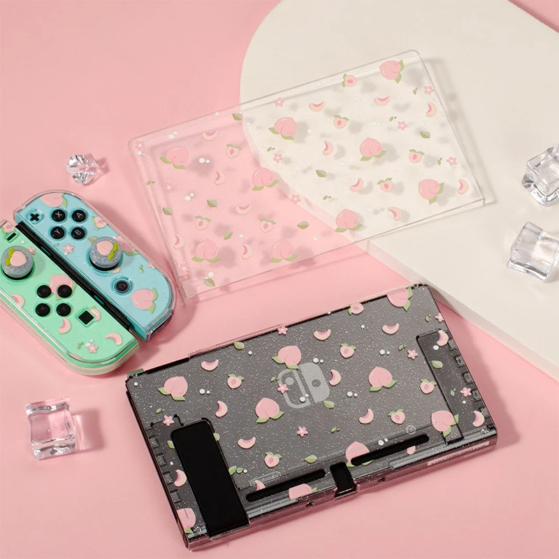 Pêssego nintend interruptor de cristal glitter escudo protetor split pc capa dura ns joycon contorller rosa caso para nintendo switch