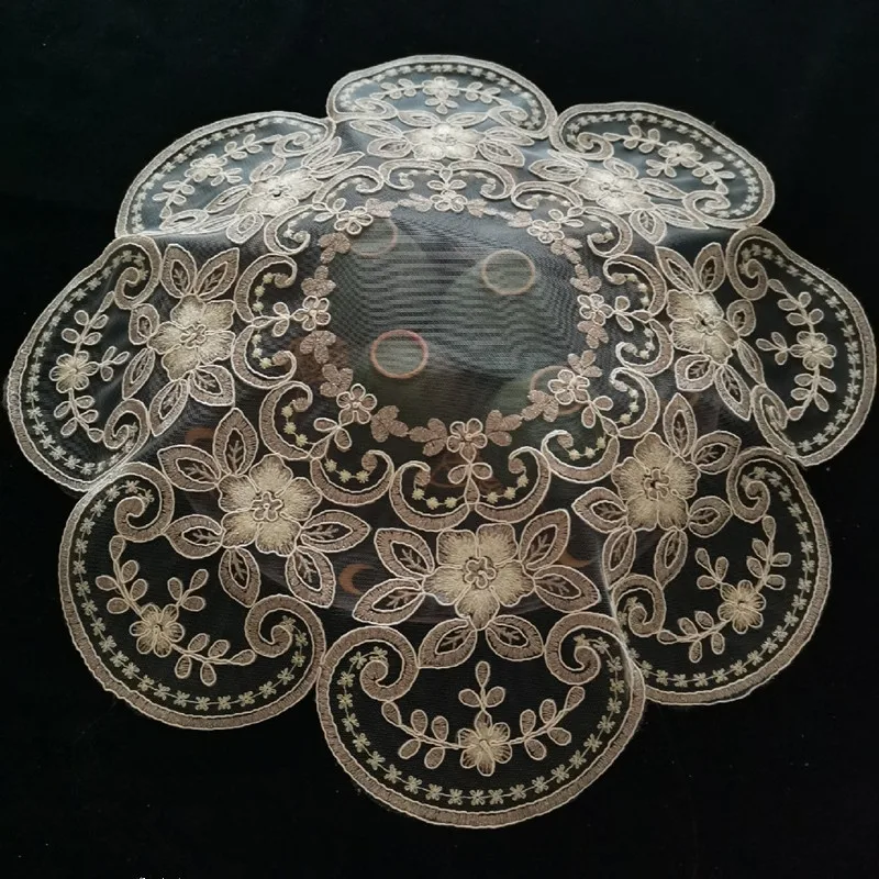 European Transparent Lace Embroidered Round Placemat Coaster Tea Set Wine Glass Table Mat Fruit Food Cover Wedding Decoration