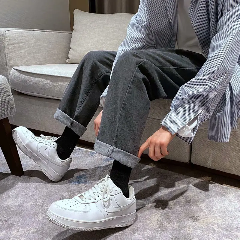 Elastic waist jeans men's pants spring and summer thin drawstring loose straight pants trend Capri casual pants джинсы 2021