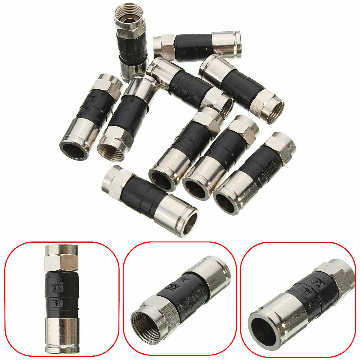 10 Pack RG6 F-Type Compression Snap Seal Plug Connector Sky Satellite Virgin Cable