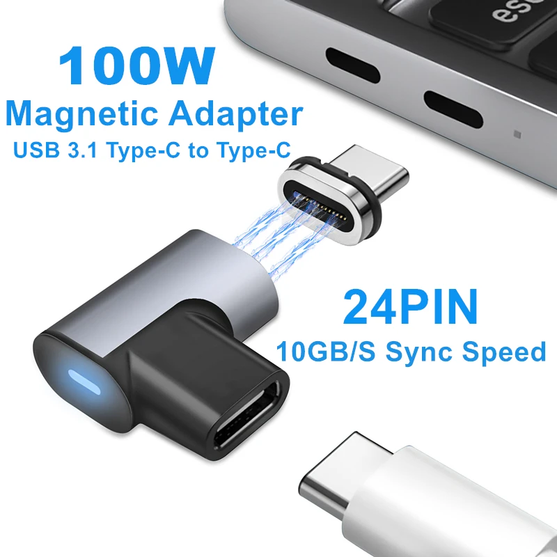 

Магнитный переходник usb-c, 24-контактный разъем Type-C PD 100 Вт, быстрая зарядка, конвертер для MacBook Pro Air 40 Гбит/с