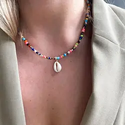 KISS WIFE Bohemian Colorful Bead Pendant Necklace for Women Short Beaded Collar Clavicle Choker Necklace Female Jewelry