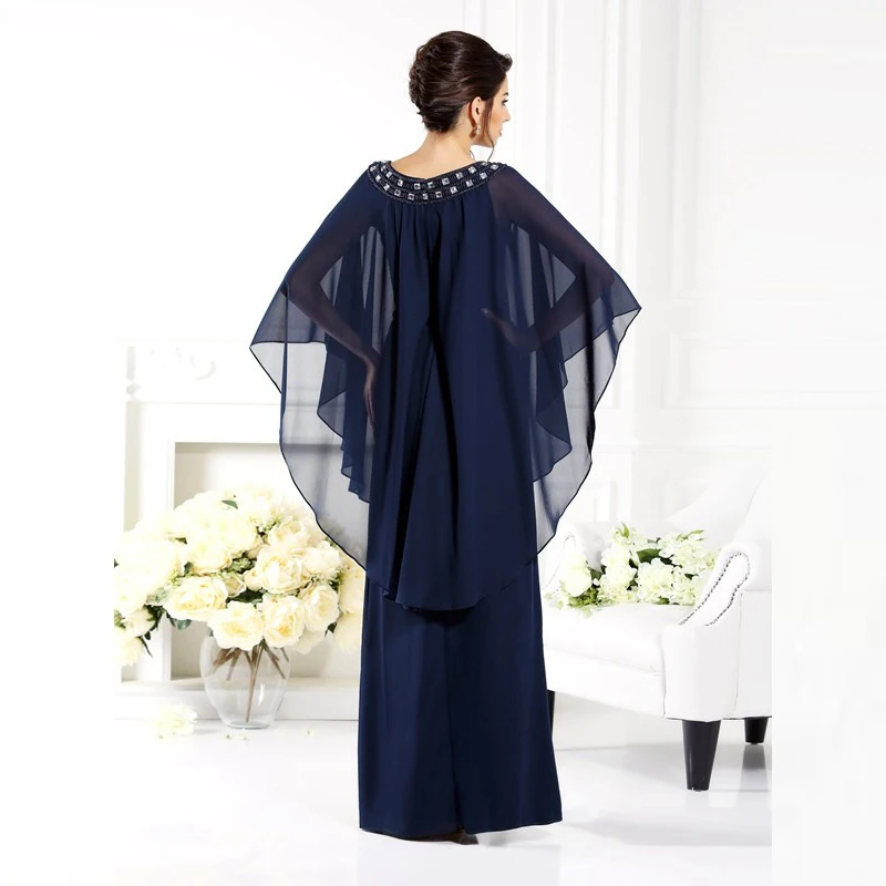 2021 abiti da madre della sposa con scollo gioiello in rilievo blu Navy unici con abiti da festa di nozze del capo lunghezza del pavimento in vendita