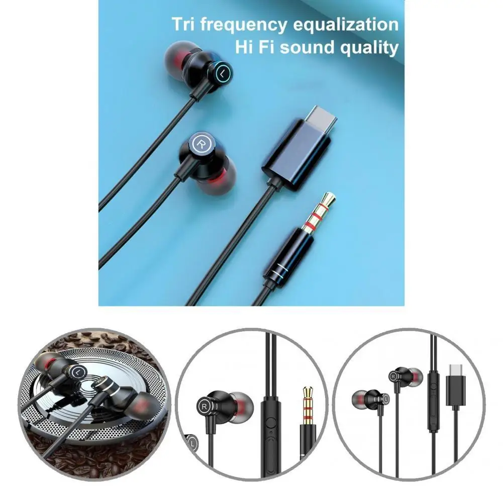 Universal  Simple 3.5mm Type-C Clear Earphone Wire Control Wired Earphone Wide Application   for Recording Songs