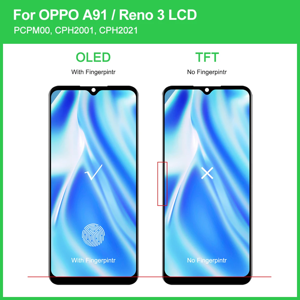 A91 High Quality  For Oppo A91 PCPM00 CPH2001 CPH2021 LCD Display Touch Screen Digitizer Assembly Part For Oppo Reno3LCD