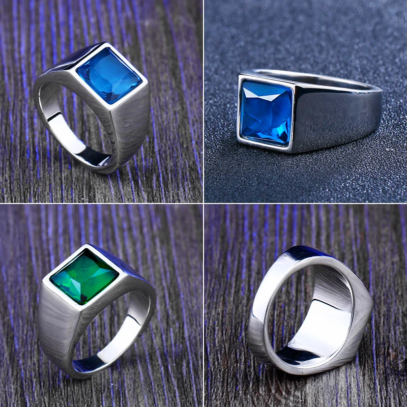 BEIER new store Square Fashion Design Blue and Green Stone Luxury Men\'s and Women\'s Rings High quality gift dropshipping BR8-587